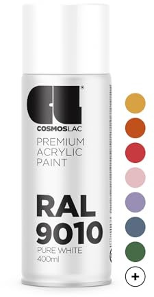 COSMOS LAC Sprühlack weiß, matt - Spraydosen Sprühfarbe DIY Lack Acryllack Spray Farbspray Sprühdose Lackspray Farbe für Kunststoff, Metall, uvm. (RAL 9010 - reinweiß matt)