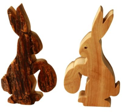 Kassis Geschenkartikel Olivenholz Osterdeko Osterhase und Ei mit Rinde 9 cm aus Bethlehem