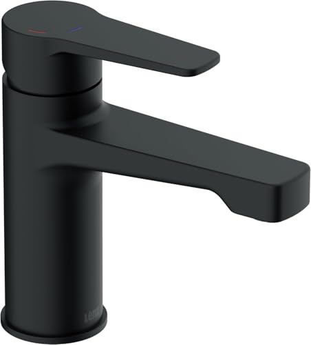 Lenz Waschtischarmatur MOLA in Schwarz-matt – Mit Kaltstart Funktion | Kompakte Badarmatur mit Anti-Fingerabdruck-Oberfläche, Markenmischdüse, Keramikkartusche, Easy Clean Pop-Up Ventil, 46010851