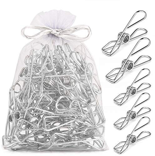 Fabsome Clothes Pegs Chip Clips Pack of 40, Long-lasting Strong-Grip Metal Laundry Clips for Washing Line, Snack Bags, Washcloth, Pictures, Paper at House, Kitchen, Office, 2 Sizes, (40 Pcs)