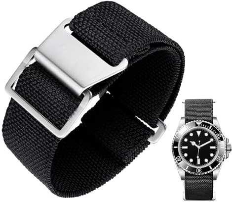 BINLUN Elastiskt klockarmband av nylon i marin stil med fallskärm Ersättande klockarmband av tyg med krok och ögla Svart/silver Män Kvinnor 13 färger 3 storlekar 18/20/22mm