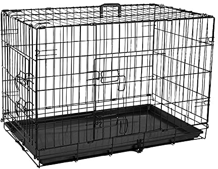 Dog Puppy Crate Carrier Large 36 inch Black Folding 2 Door 4 Lock Metal Training Cage Cat Pet Animal Transport with Solid Tray