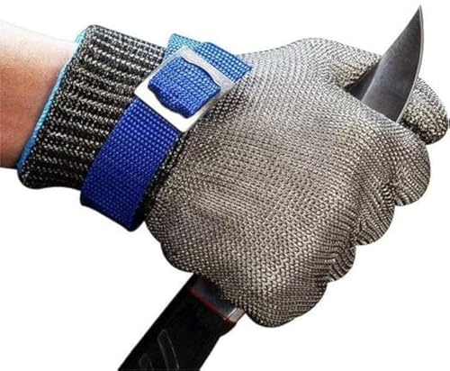 SMALLK Schnittschutzhandschuhe 100% Edelstahl-Metal Mesh Schnittfeste Lebensmittelecht Handschuhe Metzgerhandschuh mit Weiße Stoffhandschuhe (S)