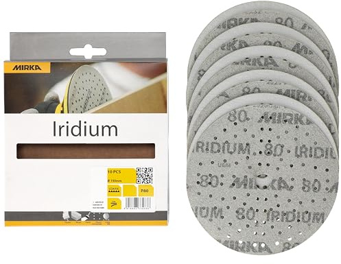 Mirka Schleifpapier Iridium Grip 150 mm 121-Loch Korn 80 10 Stück | Premium-Schleifpapier mit Klett 121-Loch für Lack Spachtel Grundierung Holz Stahl Mineralwerkstoffe Kunststoff