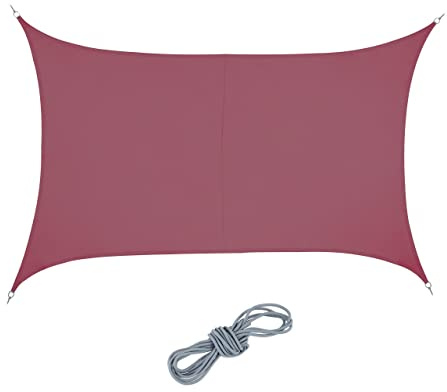 Relaxdays Toldo Vela, Repelente Agua, Cóncavo, Poliéster, Cuerdas Tensoras, Terraza, 3 x 4 m, Rectangular, Rojo Vino