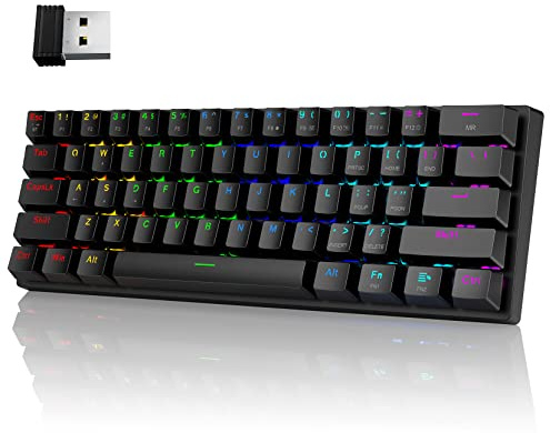 Pauroty 60% Wireless Mechanical Keyboard, Triple Mode 2.4G/USB-C/Bluetooth Gaming Keyboard, RGB Backlit, Clicky Blue Switch, 61 Keys Rechargeable Mini Wireless Keyboard for iPad Mac PC Xbox