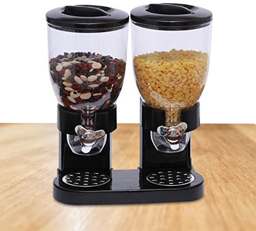 TaoYu Doppio distributore di Cibo | Dispenser per Alimenti secchi - Dispenser per Alimenti secchi a Doppio Contenitore Comodo Contenitore per Cereali, Chicchi di caffè, Noci