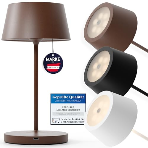 charlique® Dinner Light 2 mini - Lampe de table design en marron– lumière LED sans fil rechargeable puissante – lampe USB portable et dimmable - pour l'intérieur et l'extérieur