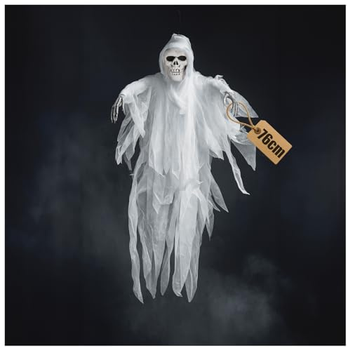 com-four® Horror-Geist für Halloween 76 cm, Deko-Skelett aus Kunststoff | Grusel-Gespenst für Mottopartys zum Aufhängen - schauriges Partyzubehör mit Schauder-Faktor