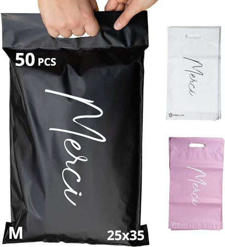 EMBALLAX - 50 Versandtaschen Warensendung - M 35x25cm - UNDURCHSICHTIG/WIDERSTANDSFÄHIG/WASSERDICHT - Versandtüten für Kleidung - Umschlag für Kartons - Versandbeutel - Versandtasche - Danke