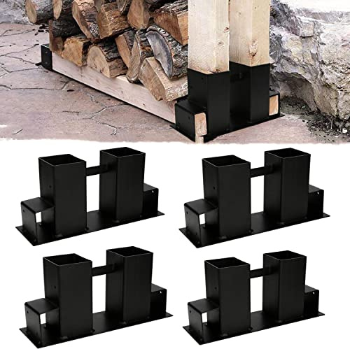 Sonnewelt 4 Stück Holzstapelhilfe Aussen Metall, Holzlager Verstellbarer Lagerregal Holzstapelhalter, Brennholz stapelhilfe für innen und außen, Schwarz