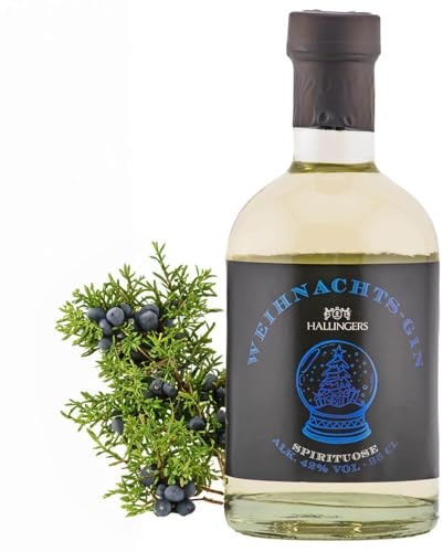 Hallingers Genuss Manufaktur Gourmet-Gin Weihnachts-Geschenk - von Hand abgefüllt in wertiger Geschenkflasche Weihnachts-Gin 42% vol., Weihnachten für Frauen Männer