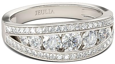 Jeulia Verlobungsring aus 925er-Sterlingsilber mit geteiltem Schaft und seitlichen Steinen für Frauen und Mädchen im Teenageralter mit Schmuckschatulle