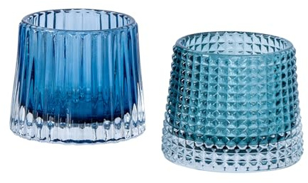 levandeo 2er Set Teelichthalter H7cm Glas Blau Kerzenhalter Tischdeko Kerzen Retro Deko Windlichter