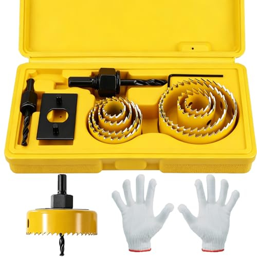Wkmamo 13 Pcs Kit Scies Cloches bi métal en Acier Carbone 19-64mm,Scie Cloche Coffret pour Bois,Plaque de Platre et Plaques de Platre