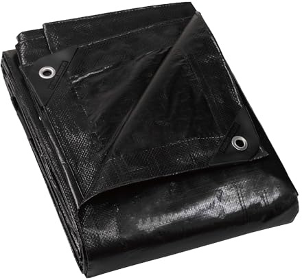 GUARD SHIELD Lona de protección con Ojales Impermeable 6m x 8m Negra Lona poliéster Multifuncional 120g/㎡ Lona de Tejido Protección Multiusos, Resistente a roturas, UV estabilizada