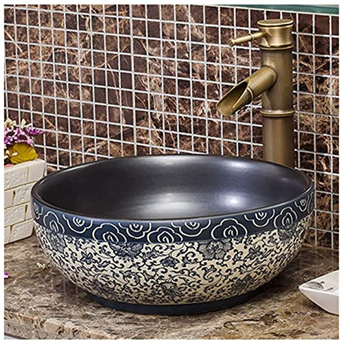 ZYLDDS Lavabo da Appoggio Ceramica Soprapiano Lavandino Bagno Rotondo,Lavabo in Vetro sopra Il Lavabo da Appoggio,Ciotola per Lavabo da Appoggio Rotonda Vanity,Senza Rubinetto,A