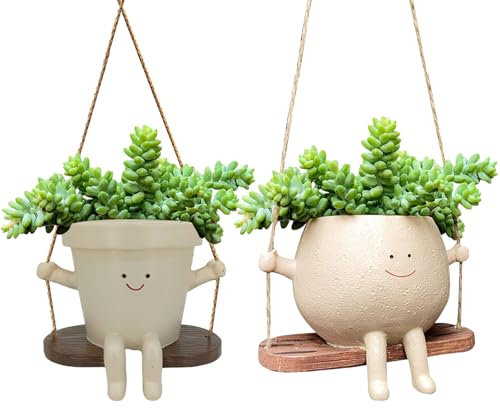 Hängende Blumentöpfe Mit Schaukel Gesicht,Swing Face Übertopf,Übertopf Mit Hängendem Kopf Swing Übertopf, Niedlicher Blumentopf Mit Lächeln Gesicht Schaukel Für Haus Und Garten (Zwei Stile)