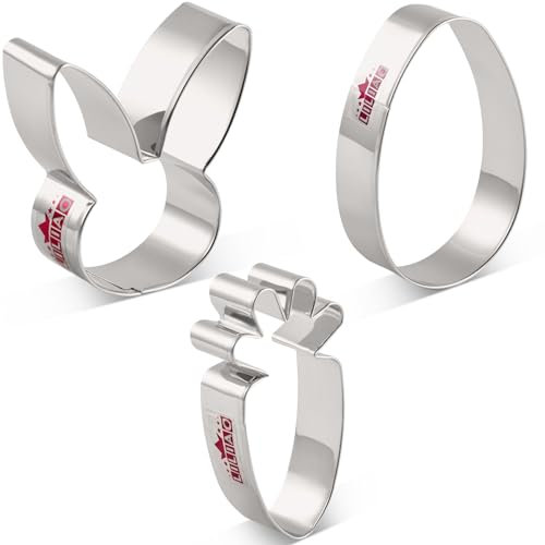 LILIAO Easter Cookie Cutter Set, 3-pc, Egg, Bunny and Carrot, Stainless Steel