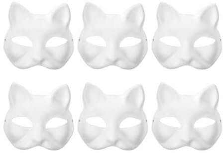 Katzenmaske, weißes Papier, 6 Stück, weißes Gesicht, Anime-Halbgesichtsmaske für selbstgemachte bemalte Masken, handbemalte Maske