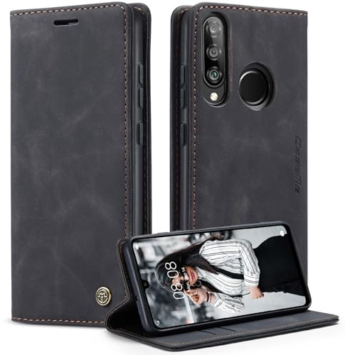 Cracedily Handyhülle für Huawei P30 Lite Hülle, Klapphülle Premium Lederhülle Klappbar Flip Case Tasche Magnet Kartenfach Standfunktion Klapphülle Schutzhülle für P30 Lite 6.15 Zoll, Schwarz