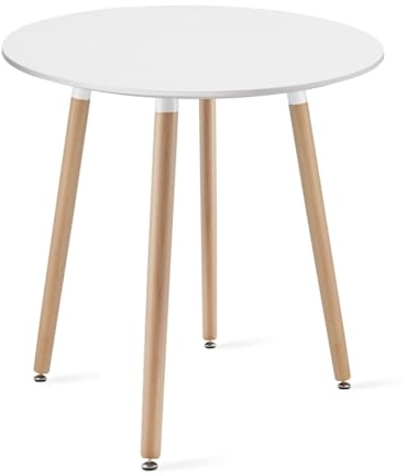 NMK HOME Runder Esstisch Ø60 cm Weiß Buchenholzbeine Höhenverstellbar | kleine Räume, MDF, wohnzimmer, stabil, zeitlose Form, küchenmöbel, ergonimisch, eleganz