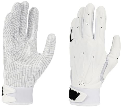 Nike D‑Tack 7.0 American Football Handschuhe – Football Receiver Gloves – Extra Grip & Flexible Passform für Training und Spiel, White/White/Black, M