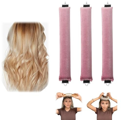 3 Stück lockenwickler über nacht locken ohne hitze heatless curls, overnight blowout heatless blowout heatless curls band, Lockenwickler Groß für Alle Haartypen (Rosa)