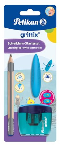 Pelikan griffix Starter-Schreibset, bestehend aus Radierer, Doppel-anspitzer und Schreiblernbleistift, blau
