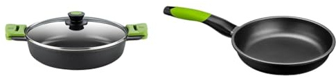 BRA A400536 Prior Cacerola baja con tapa de cristal y asas de silicona, apta para todo tipo & PRIOR - Sartén, 32 cm, aluminio fundido con antiadherente Teflon Innovations