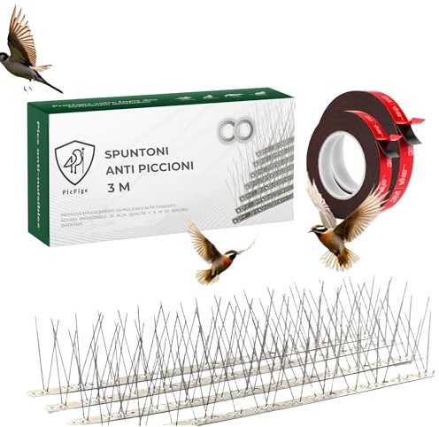 Picpige Pic Anti Pigeon -3 Mètres - Acier Inoxydable - 3M de Double Face Inclus - Pique Anti Oiseaux -Anti nuisible pour Balcon,fenêtre,Toit- Antipigeon- Pic Anti Chat