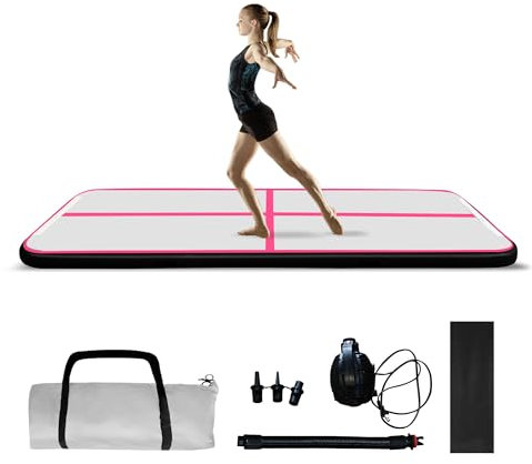 COVERONICS Träningsmattor för luftgymnastik – 25 cm uppblåsbara gymnastikmattor, torktumla spår med pump och förvaringsväska för gymnastikträning/cheerleading/yoga, svart