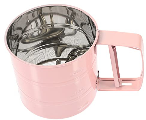 Hoement Handgeführter Pulversiebbecher aus Edelstahl für Backen, Rosa | Mehlsieb Einhand, Mehlstreuer für Backwerkzeug, Leicht zu Reinigen und Verstauen