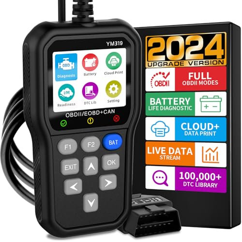 OBD2 Scanner Battery Tester Diagnostic Tool, Enhenced IPS Color Screen Car Code Reader CAN Engine Check Clear Fault Light, Scan Auto Battery Voltage/Life, Cloud Printer for All OBDII Cars Since 1996