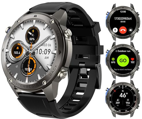 2025 GPS Smartwatches, 1.43” AMOLED Always-On Display, 50M Swimming Waterproof, 170+ Sports Mode, 500mAh Battery, Make&Answer Call Smart Watches for Man, Fitness Watches for iOS and Android (Black)