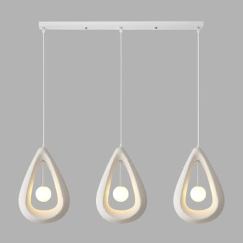 HEYUN Kreative Pendelleuchte Moderner Art-Deco-Stil Harz Lampshade Weißer Kronleuchter Esstisch Hängeleuchte 3-flammig Innenbeleuchtung Verstellbare Für Esszimmer Küche Inselleuchte G9(B2)