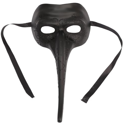 TiaoBug Unisex Maskerade Maske mit langer Nase Punk Gothic Vogelmaske Venezianische Schnabelmaske für Halloween Karneval Fasching Schwarz One Size