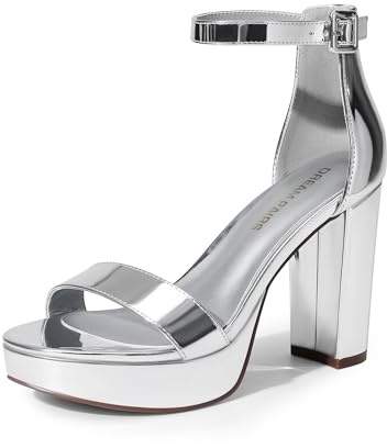 DREAM PAIRS Women's Comfort Platform Chunky Heel Sandals,Silver-Pat,9.5