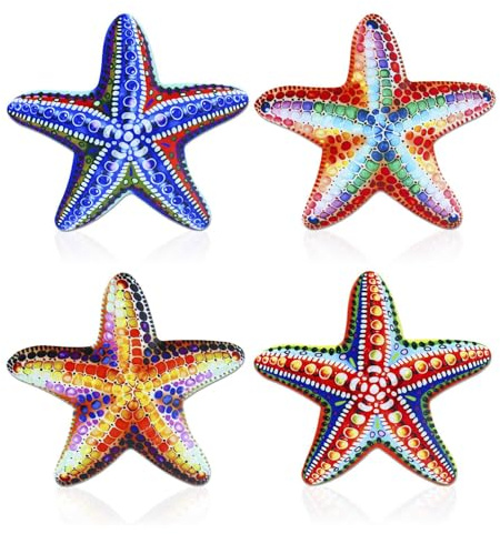 Haohai 4pcs Metal Starfish Wall Art Decor, Outdoor Decor Garden Metal Wall Art Hanging for Home Decor, Ocean Theme Party Decorations Wall Sculptures for Indoor Bathroom Living Room (4pcs)