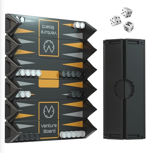 VENTUREBOARD Backgammon 6 Inches Magnetic Unique Backgammon Set Board Game - Folding Board, Portable Travel Backgammon Board Game Pieces - (Blue/Grey)