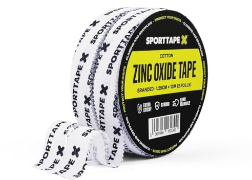 SPORTTAPE Finger Tape - 2 Rolls - 1.25cm x 13m Per Roll - Non-Stretch Zinc Oxide Athletic Sports Tape for Climbing, BJJ, Weightlifting and Injury Strapping | Strong Glue | Blisters, Joints & Grip