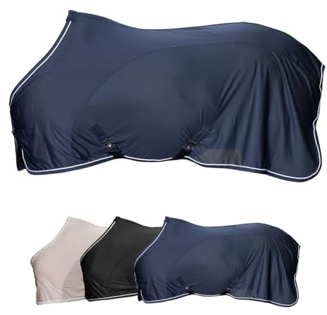 Covalliero - Fliegendecke – Pferdedecke zum Schutz vor Insekten – Decke mit abnehmbaren Kreuzgurten & Schweiflatz – atmungsaktive Weide-, Transport- & Stalldecke – Dark Navy – Größe 125cm