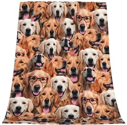 Gelasgo Golden Retriever Coperta in flanella ultra morbida, accogliente, calda, leggera, regalo per adulti e bambini, lavabile in lavatrice, 150 x 200 cm