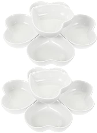 Homoyoyo Sauce Bowls Dipping Bowls Ceramic Heart Shaped 10pcs White Small Mini Easy to Clean Safe for Children for Food Shops and Home Use