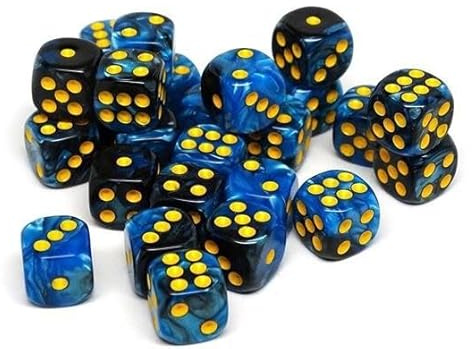 20-Pack of 12mm Colored Polyhedral Dice Set - Ideal for Classroom Learning, Board Games, and Rolling - Blue and Black - 6 Sided Dice