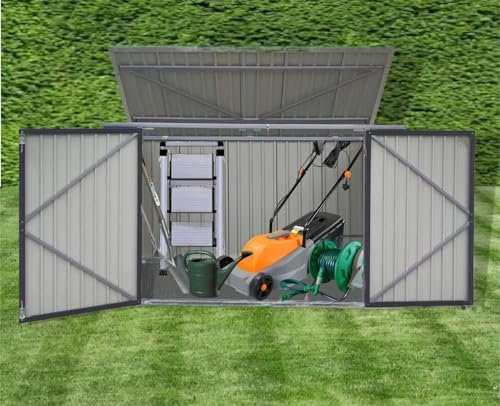 XXL Metal Garden Storage Shed – Bin Storage with Double Doors & Opening Lid – Grey Outdoor Storage Unit – 176cm Wide – Ideal for Wheelie Bins, Tools & Garden Equipment