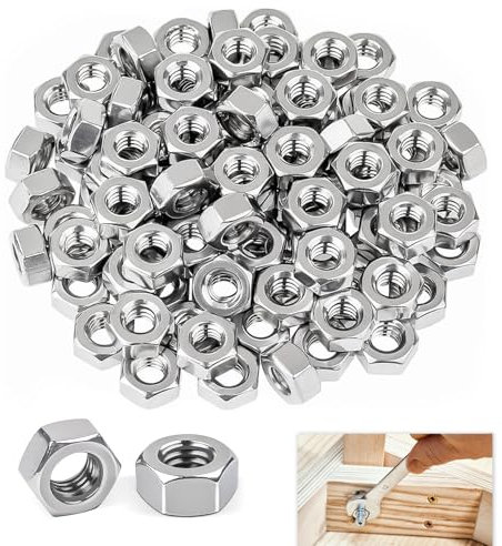 100 Pezzi Dadi M6 Esagonali (DIN 934 / ISO 4032), Dadi Acciaio Carbonio Inox Esagonali per Viti, Bulloni e Barre Filettate, Dado Esagonale Resistenti alla Corrosione e Impermeabili per Esterni Interni
