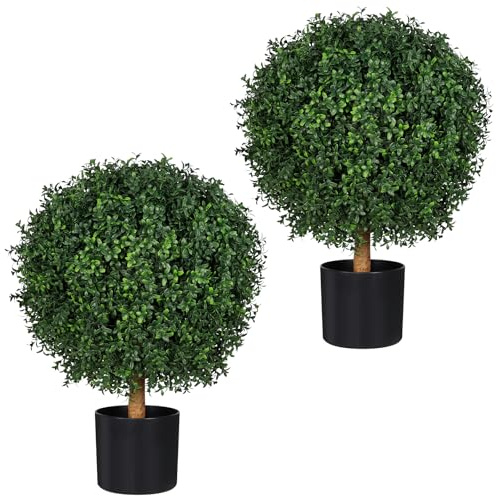 Künstliche Buchsbaumkugeln, 66 cm, UV-beständig, 2 Stück, 50 cm breit, realistische immergrüne Topfsträucher und Sträucher für Zuhause, Büro, Terrasse, Garten, Veranda, Dekoration