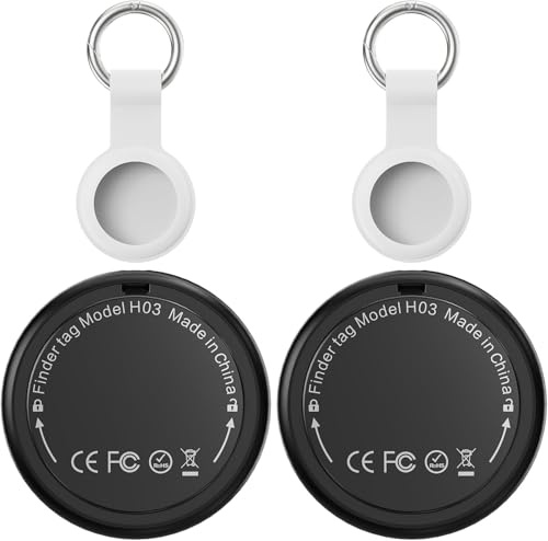 Smart Tracker Tag Negro 2 Pack - Localizador Bluetooth Funciona con Apple Buscar (Sólo iOS 14.5+), Rastreador GPS Impermeable para Carteras, Maletas, Teléfono, y Llaves, Batería Reemplazable