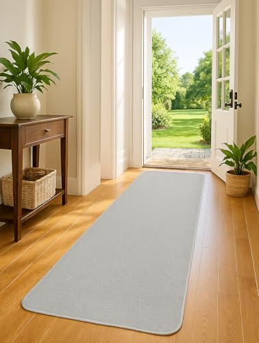 KAMACA Fußmatte Läufer 60x180 rutschfest Teppich Flur Küche Schmutzfangmatte Flurläufer Sauberlaufmatte - der Allrounder für saubere Räume und stilvolle Eingänge (60x180 cm Silbergrau)